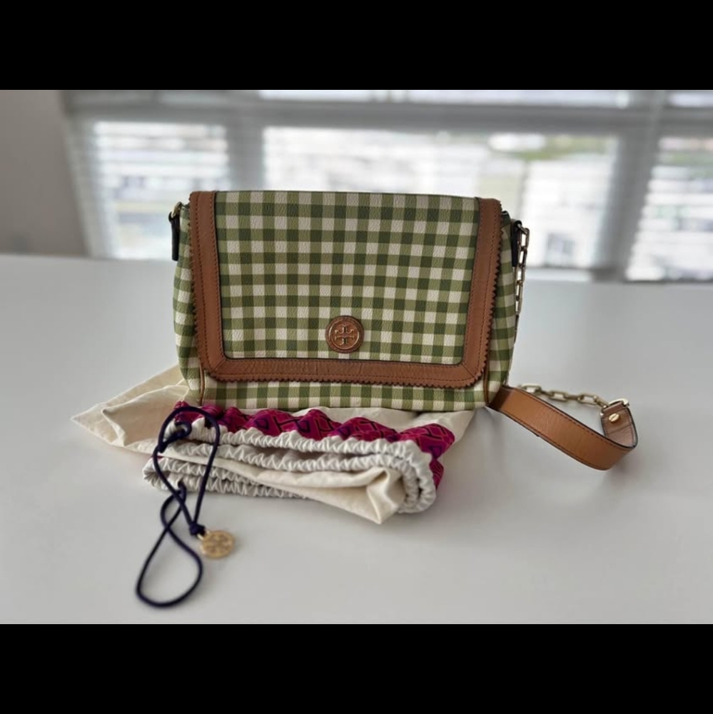 Tory Burch Kerrington Gingham Crossbody - Green & White